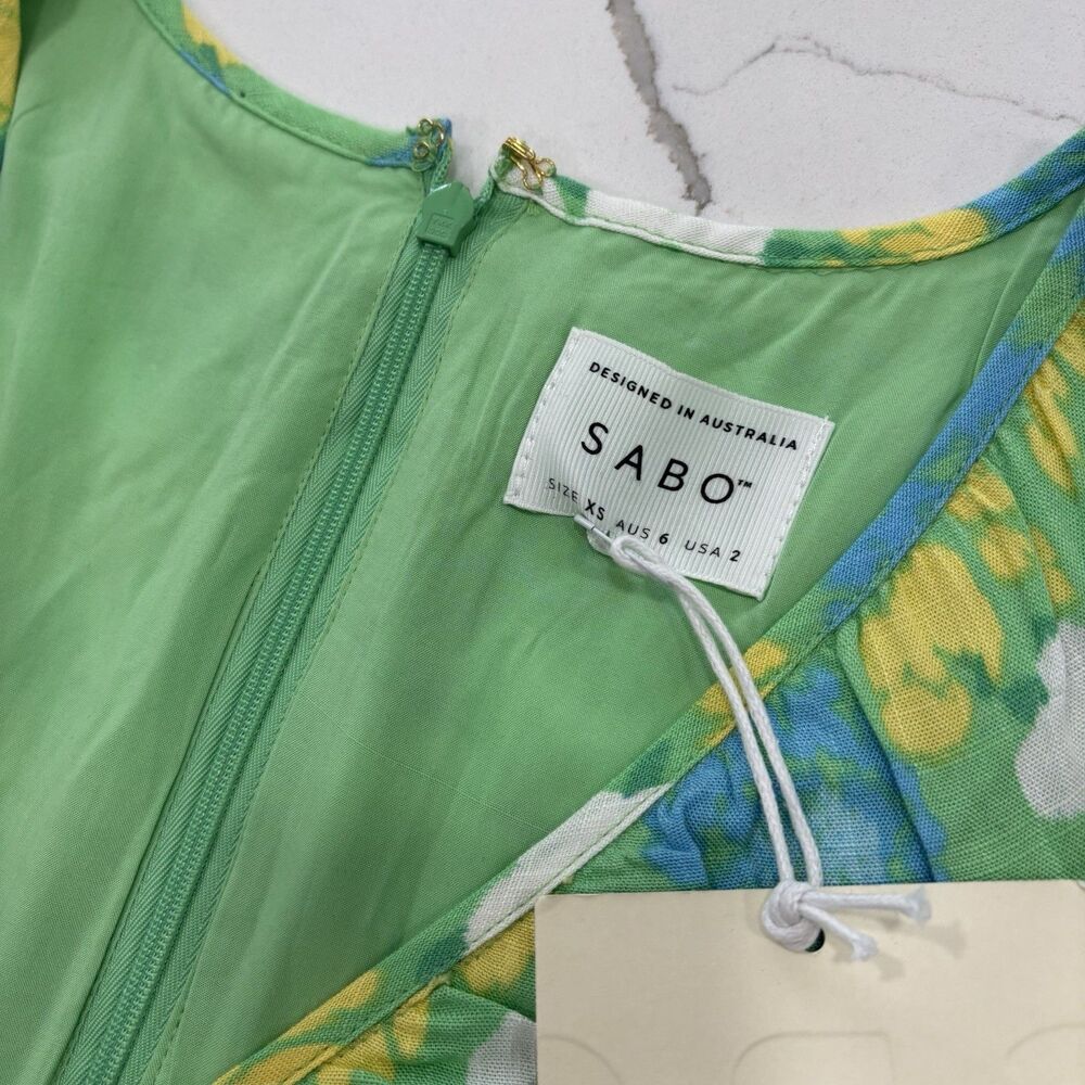 Sabo Dress Size XS Mini Scarlet Keyhole Spring Summer NWT Green Yellow - Picture 5 of 9